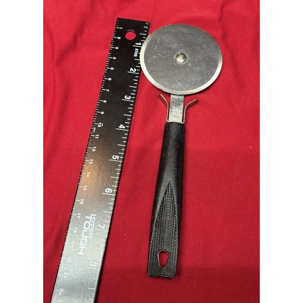Vintage Ekco Pizza Cutter Made In USA Black Handle Stainless Steel 8 Inch